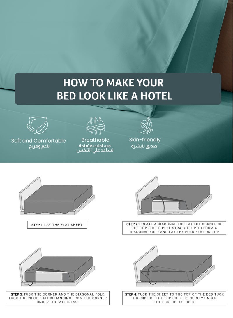 REST 3-Piece Teal Plush 220x240  Flat Bedsheet Set Includes 1 Deep Pocket Flat Bedsheet and 2 Pillow Covers, Breathable and Machine Washable - Image 5